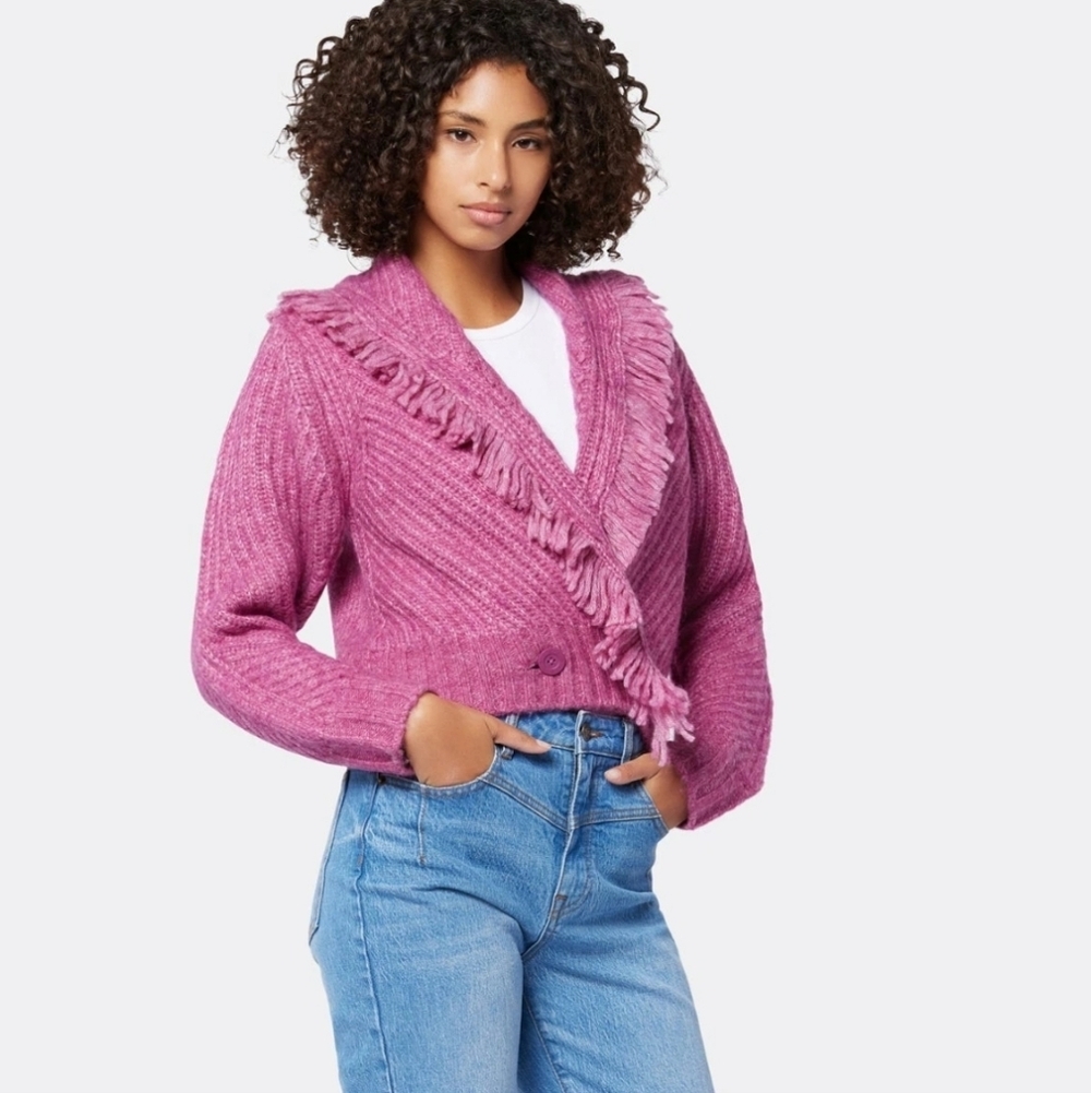 Joie Pink Wool Blend Fringe Martha Cardigan